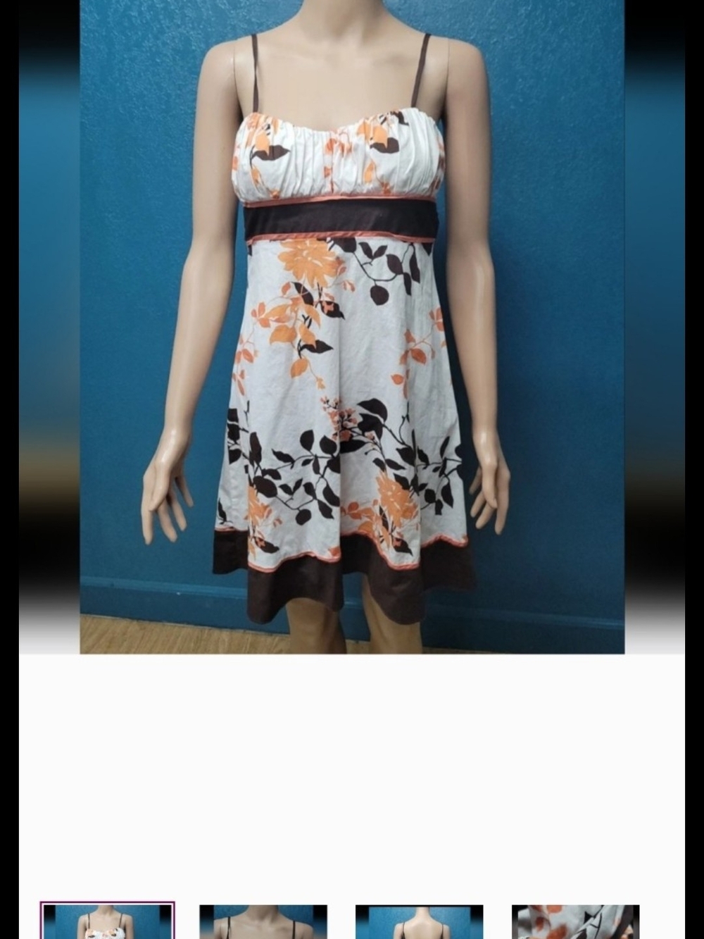 Speechless White Mini Dress with Orange Floral & Brown Trim
